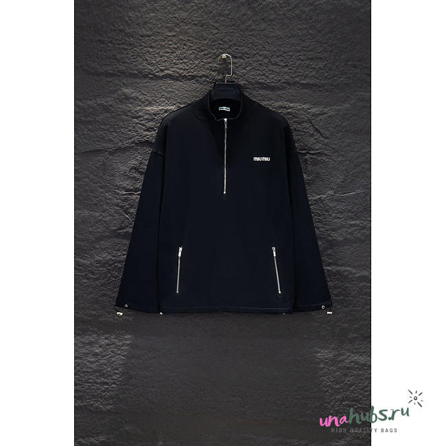Miu Miu Cotton Fleece Zipper Sweatshirt Black - 1