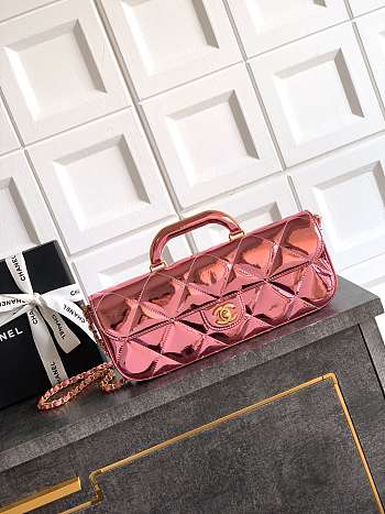 Chanel Long Flap Bag Top Handle Pink Patent 29x12x5cm