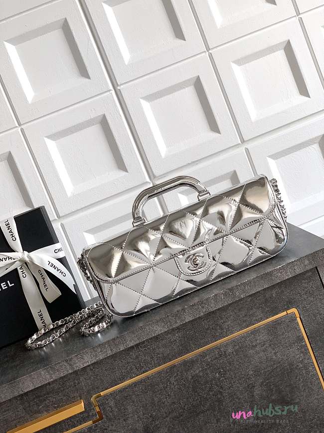 Chanel Long Flap Bag Top Handle Silver Patent 29x12x5cm - 1