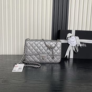 Chanel 25B Flap Bag Silver Caviar 23.5x7x14.5cm