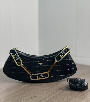 Fendi O'Lock Swing Black Crocodile 32x11x5cm