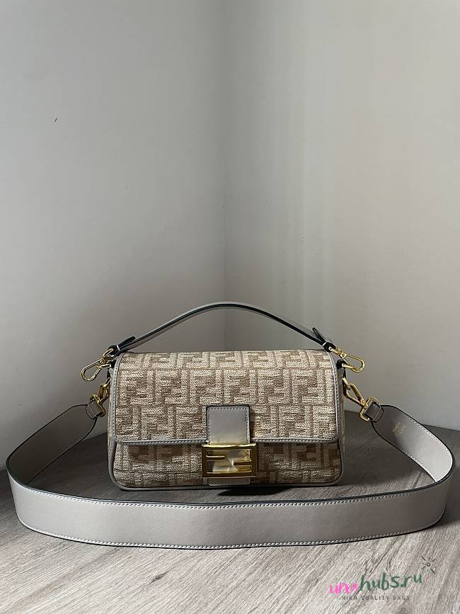 Fendi Baguette Shoulder Bag Grey Beige 27cm - 1
