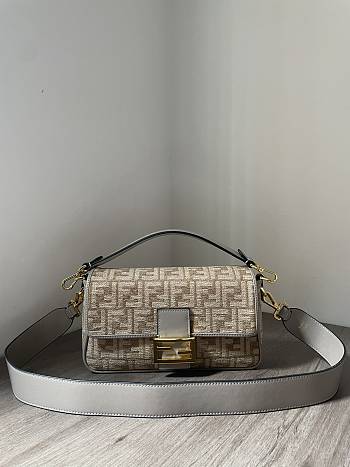 Fendi Baguette Shoulder Bag Grey Beige 27cm