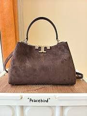 Tory Burch double-T logo suede satchel brown 32x21x12.8cm - 1