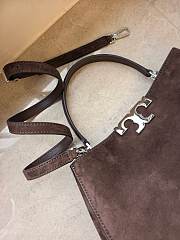 Tory Burch double-T logo suede satchel brown 32x21x12.8cm - 4