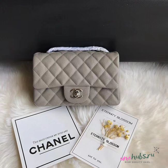 Chanel Mini Flap Bag Grey Caviar Silver 20cm - 1