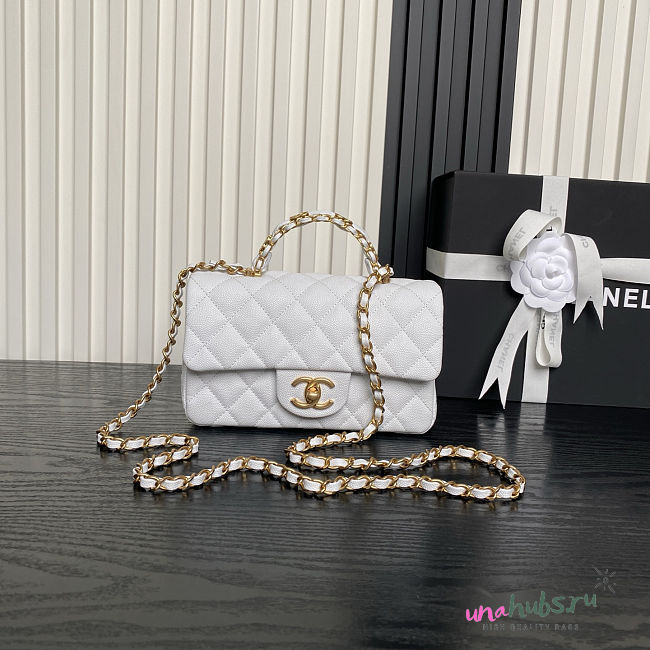 Chanel Small Flap Bag Top Handle White Caviar 20x12x6.5cmcm - 1