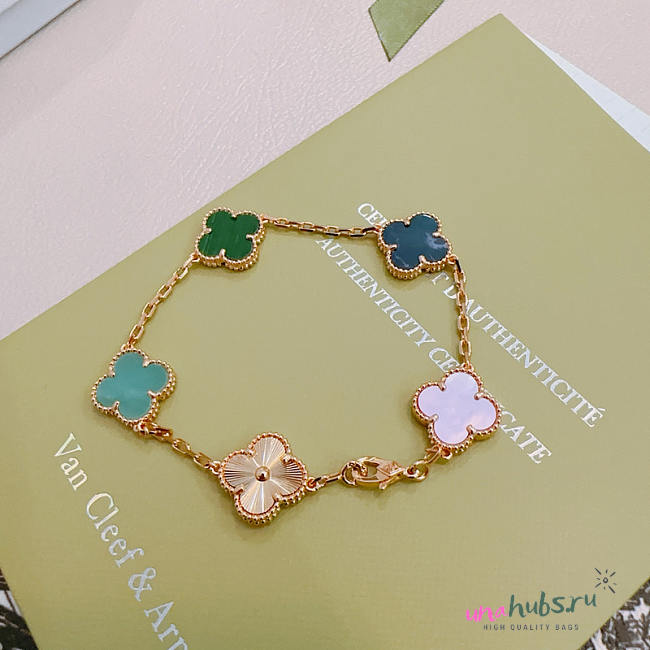 Van Cleef & Arpels Alhambra Bracelet Five Motifs In Silver/Green/Blue - 1