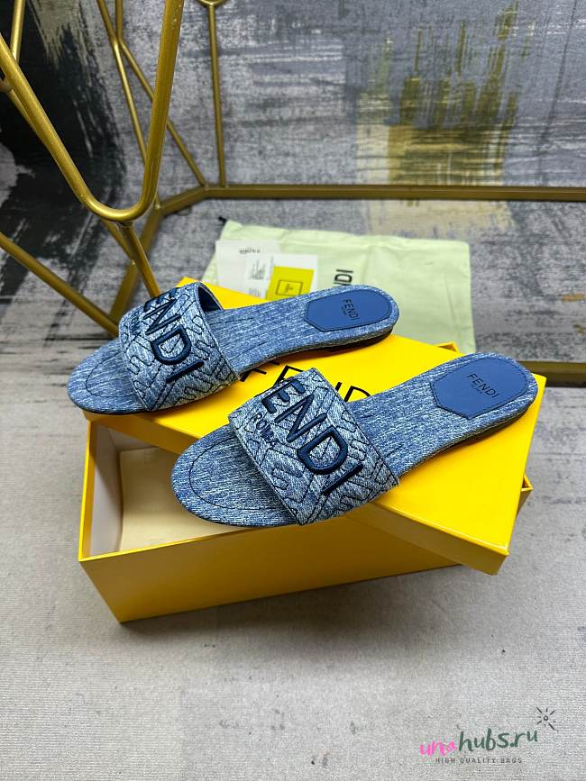 Fendi Blue Denim Slides - 1