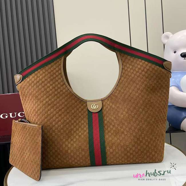 Gucci Giglio Large Tote Bag In Brown Suede - 60x47x16cm - 1