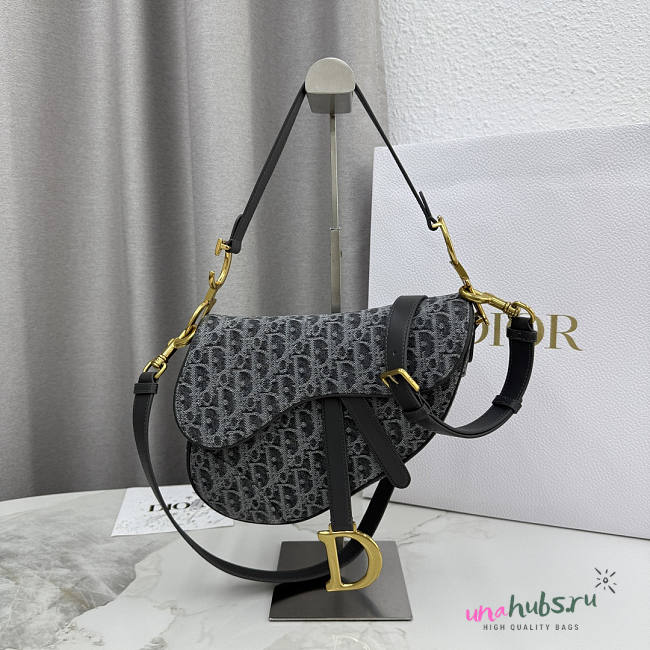 Dior Saddle Bag with Strap Gray Denim 25.5x20x6.5cm - 1