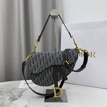 Dior Saddle Bag with Strap Gray Denim 25.5x20x6.5cm