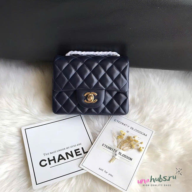 Chanel Mini Flap Bag Navy Blue Lambskin Gold 17cm - 1