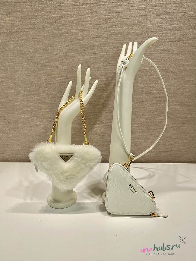 Prada Shearling/Saffiano Mini Pouch White 15x10x5cm - 1