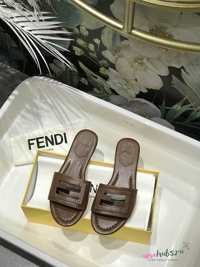 Fendi Baguette Brown Slides - 1