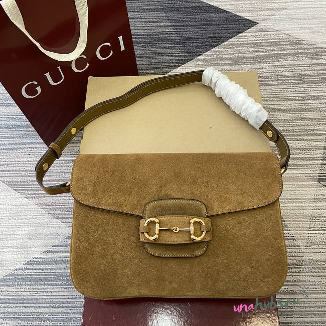 Gucci Medium Horsebit Bag Brown Suede 30x20.5x11cm - 1