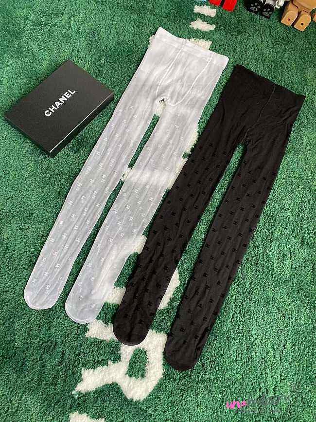 Chanel Black/White CC Logo Tights - 1