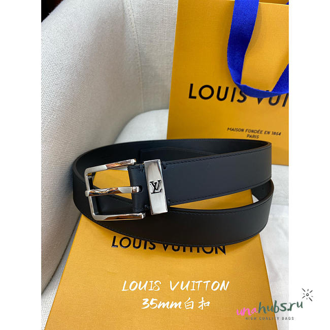 Louis Vuitton 35mm Black Leather Belt Silver  - 1