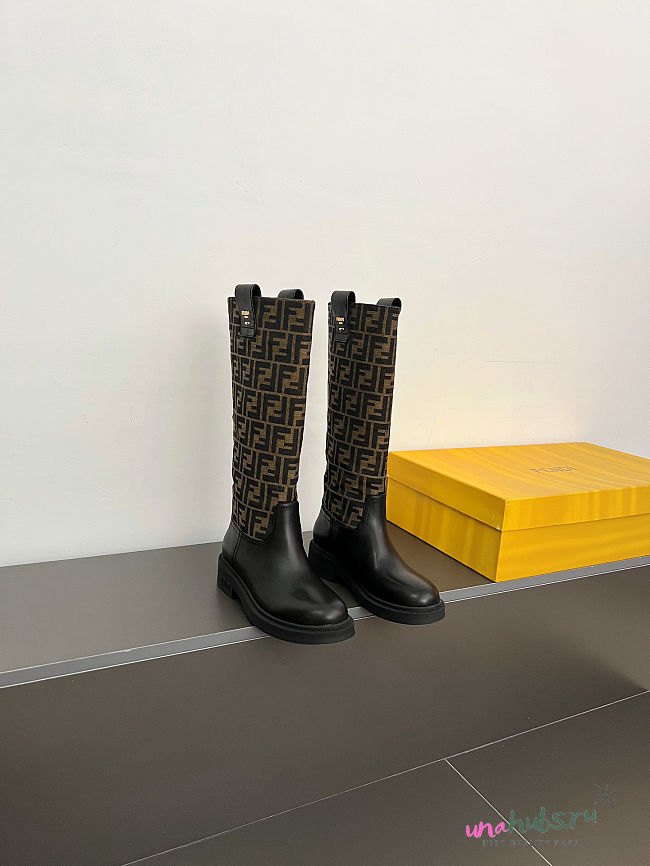 Fendi Filo Black brown FF fabric boots - 1