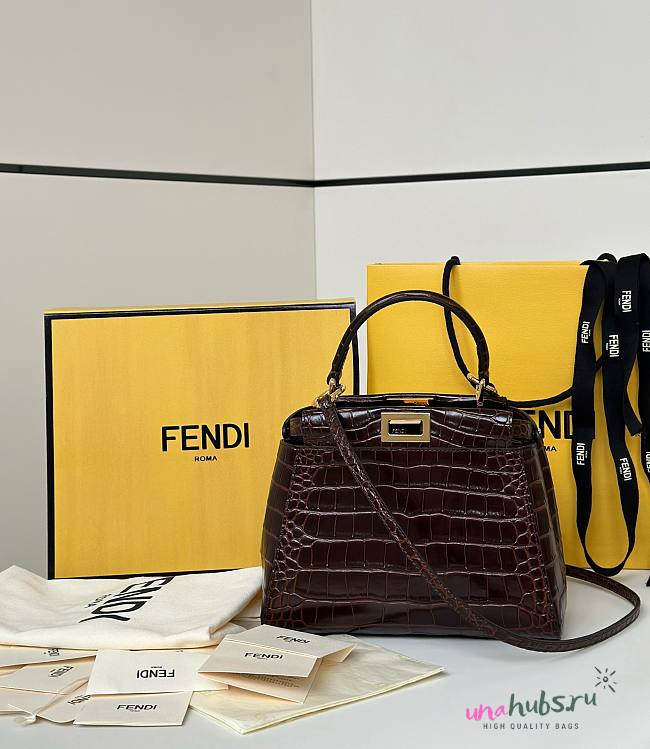 Fendi Peekaboo Bag Dark Brown Crocodile Bag 23x13x17cm - 1