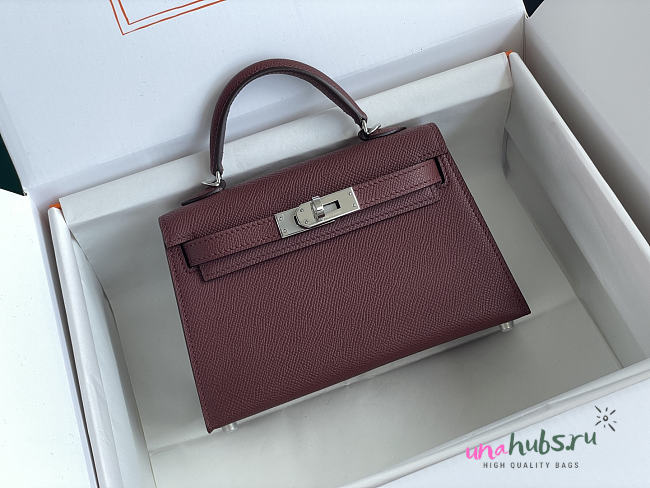 Hermes Kelly Mini Burgundy Silver Epsom 19cm - 1