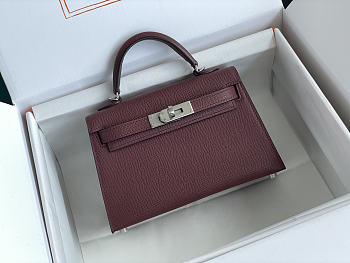 Hermes Kelly Mini Burgundy Silver Epsom 19cm