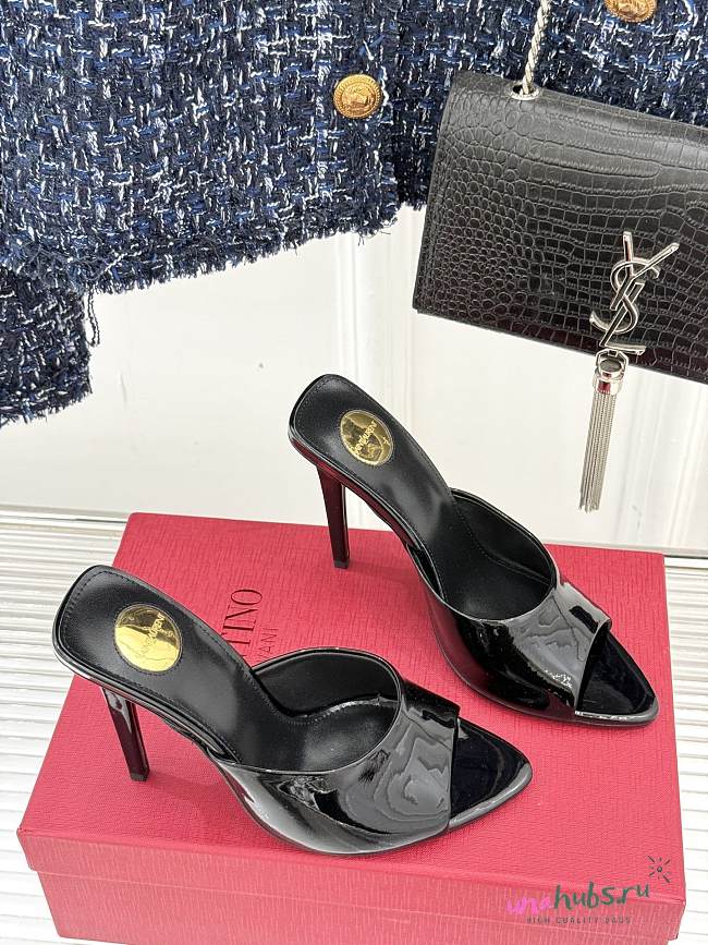 YSL Romy Mules In Patent Leather Black 9cm - 1