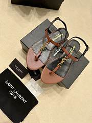 YSL Cassandre Brown Leather Sandals - 1