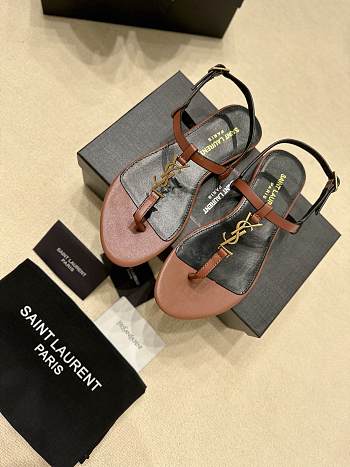 YSL Cassandre Brown Leather Sandals