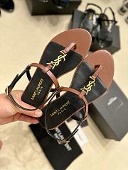 YSL Cassandre Brown Leather Sandals - 4