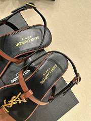 YSL Cassandre Brown Leather Sandals - 3