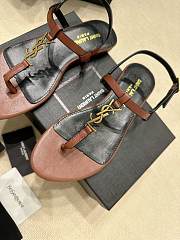 YSL Cassandre Brown Leather Sandals - 2