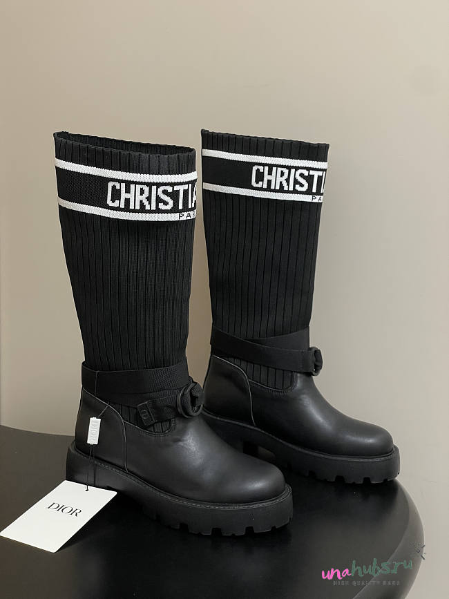 Dior D-Major Boot Black Calfskin with Black and White - 1