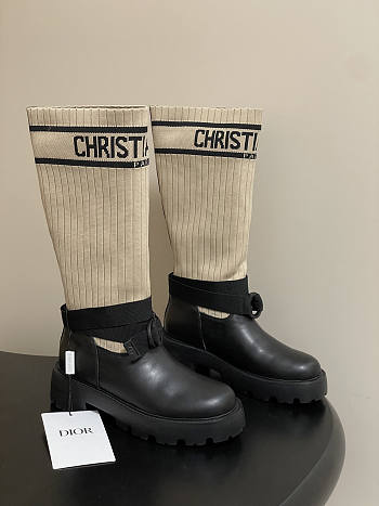 Dior D-Major Boot Black Calfskin with Black and beige