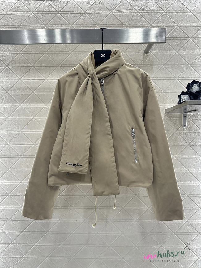 Dior Jacket with Scarf Collar Beige Padded  - 1