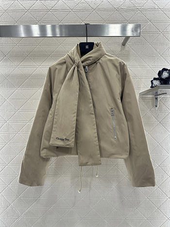 Dior Jacket with Scarf Collar Beige Padded 