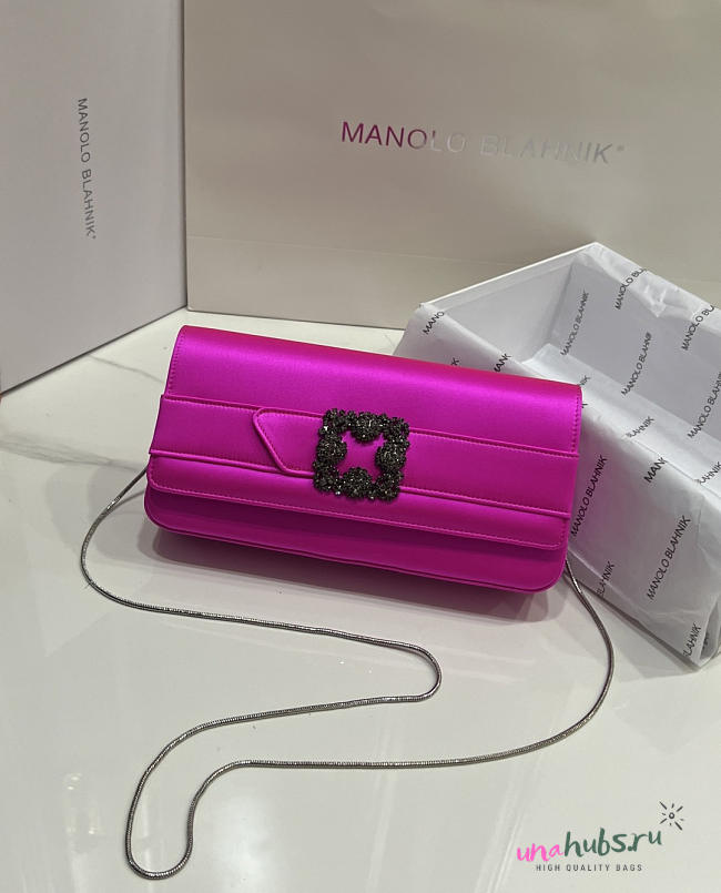 Manolo Blahnik Gothisi Fuchsia Satin Clutch 24x12x3cm - 1