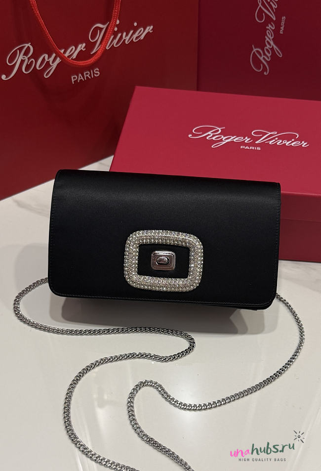 Roger Vivier Viv Choc Mini Black Satin Clutch 21x11.5x5cm - 1