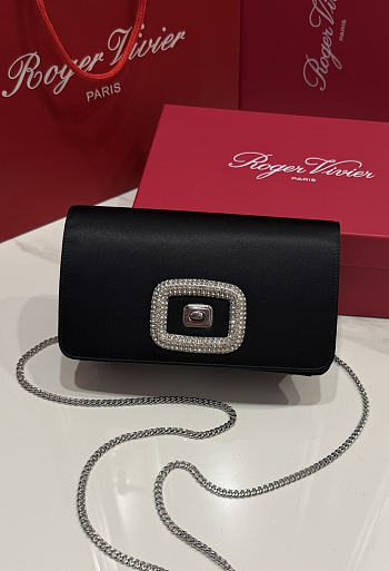 Roger Vivier Viv Choc Mini Black Satin Clutch 21x11.5x5cm
