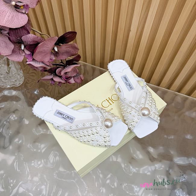 Jimmy Choo Samantha White Slides - 1