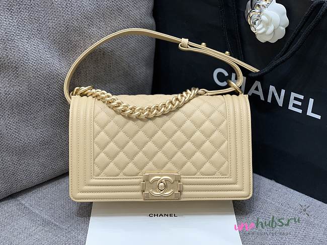 Chanel Medium Leboy Bag Beige Caviar Gold 25cm - 1