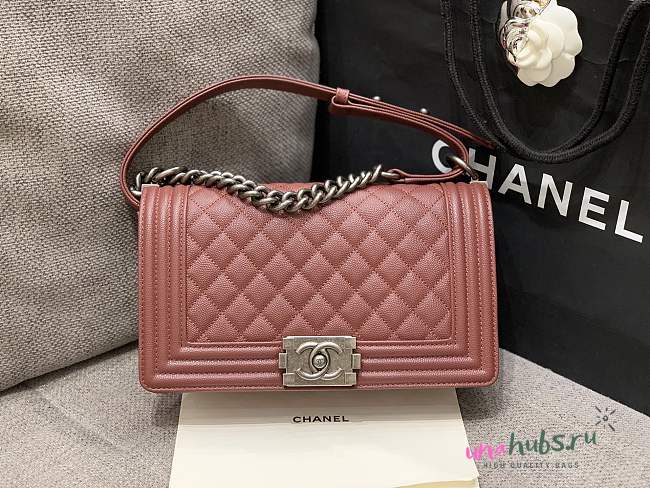 Chanel Medium Leboy Bag Burgundy Caviar Silver 25cm - 1