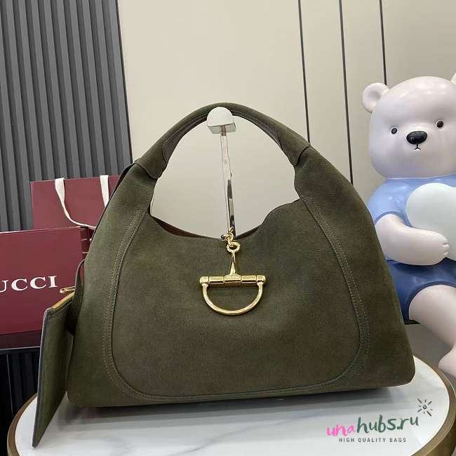 Gucci Softbit Maxi Shoulder Bag Green Suede 46x26x16cm - 1