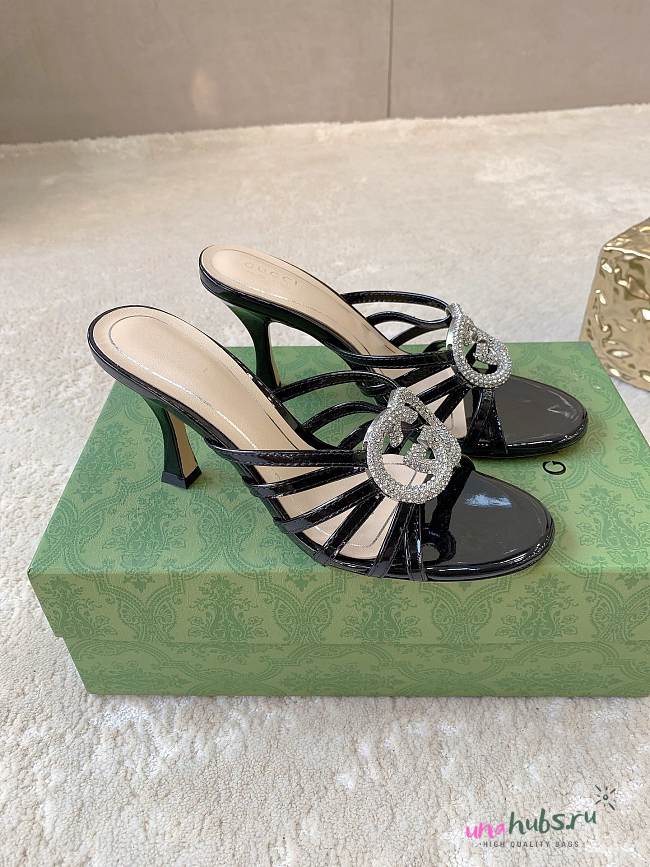 Gucci slide sandal with crystal Interlocking G black 8.5cm - 1