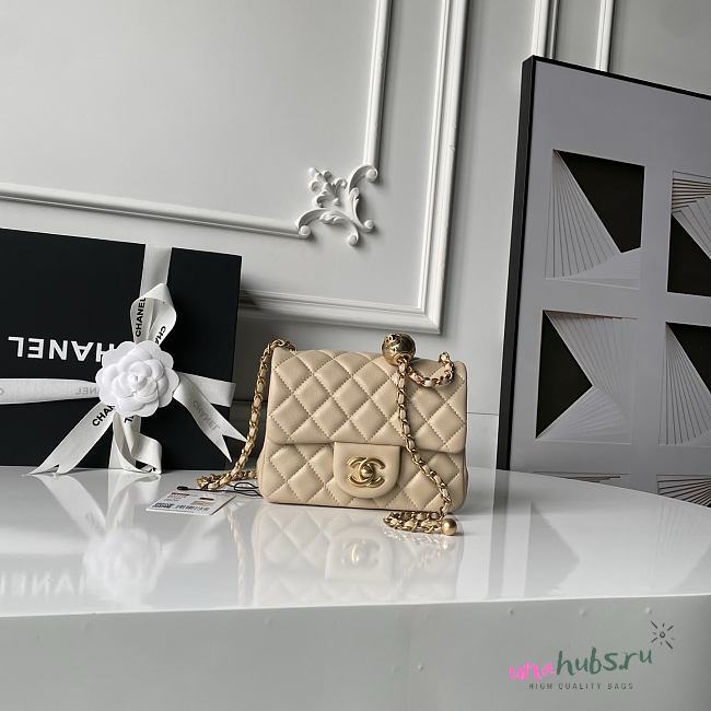 Chanel Mini Flap Bag Bell Beige Lambskin 17cm - 1