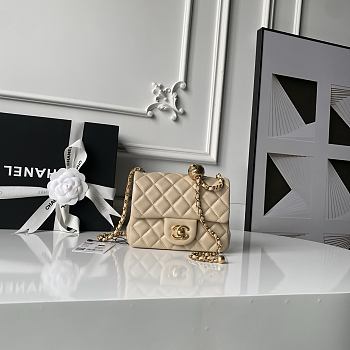 Chanel Mini Flap Bag Bell Beige Lambskin 17cm
