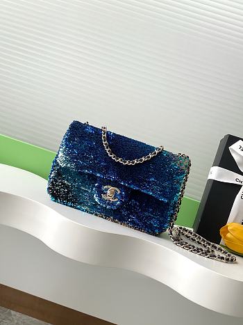 Chanel Flap Bag Sequins Multicolor Blue 21x14x8cm