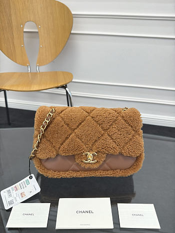 Chanel Medium flap Bag Fleece & Gold Full Brown - 24x16x8cm