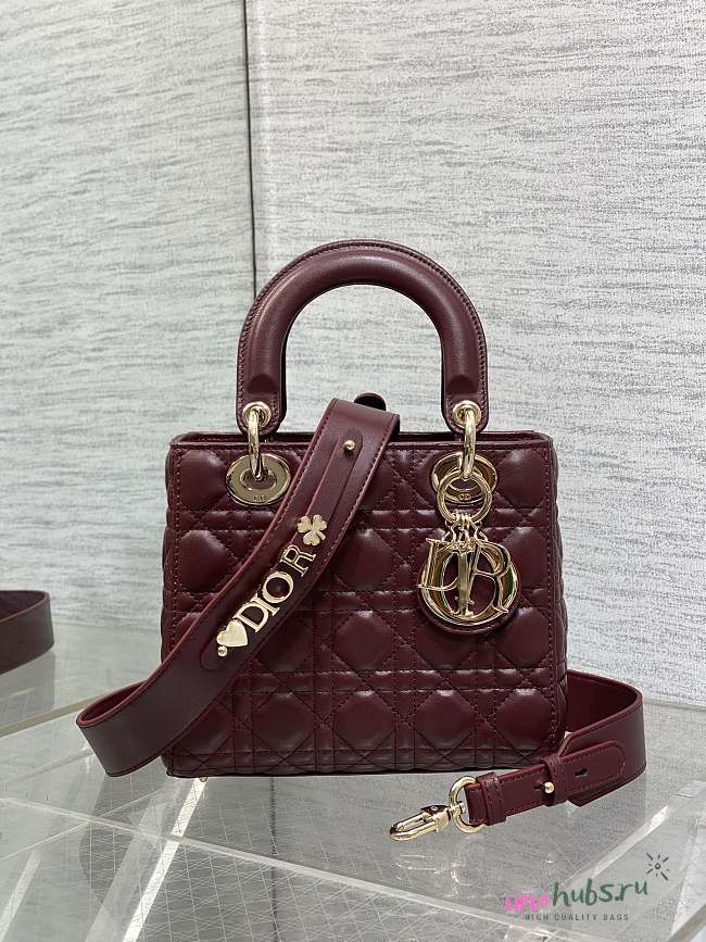 Dior Small Lady Bag Burgundy Gold 20cm - 1