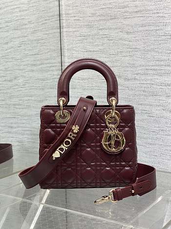 Dior Small Lady Bag Burgundy Gold 20cm